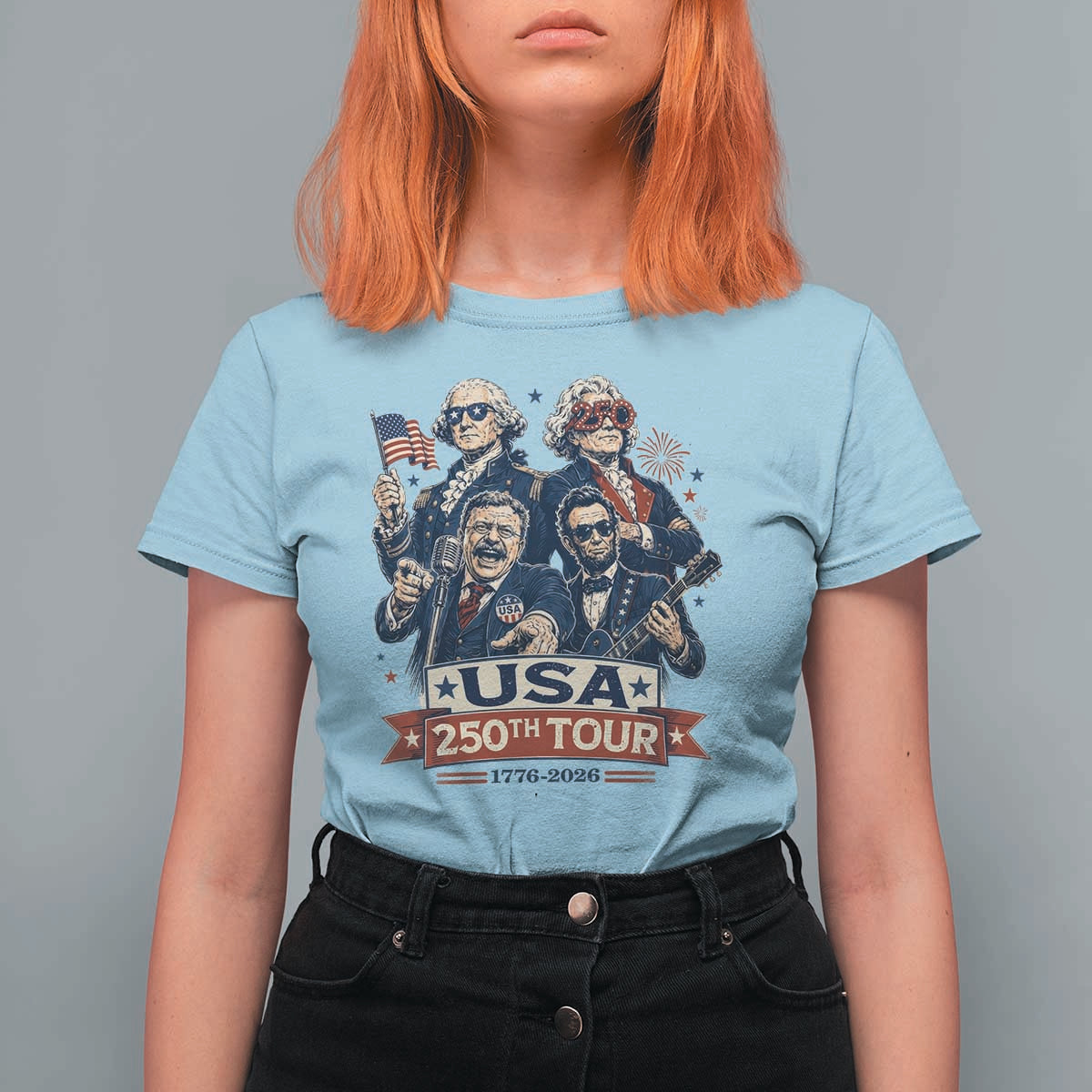 USA 250th Tour 2026 Founding Fathers Rock Concert T Shirt For Women Funny Mount Rushmore Rock Stars Semiquincentennial