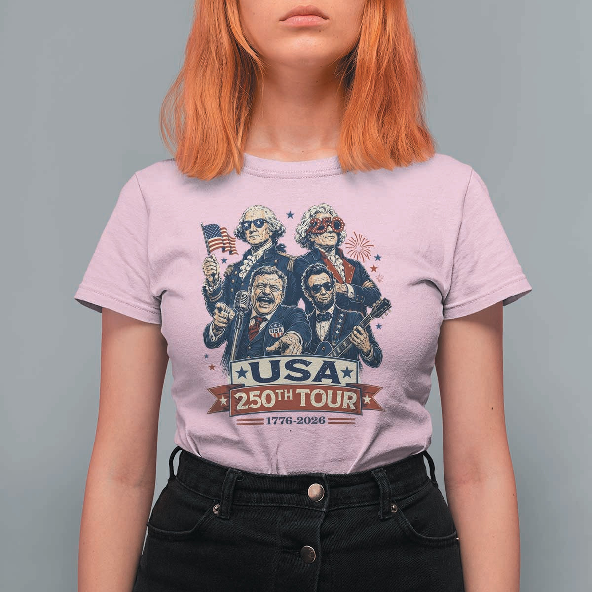 USA 250th Tour 2026 Founding Fathers Rock Concert T Shirt For Women Funny Mount Rushmore Rock Stars Semiquincentennial