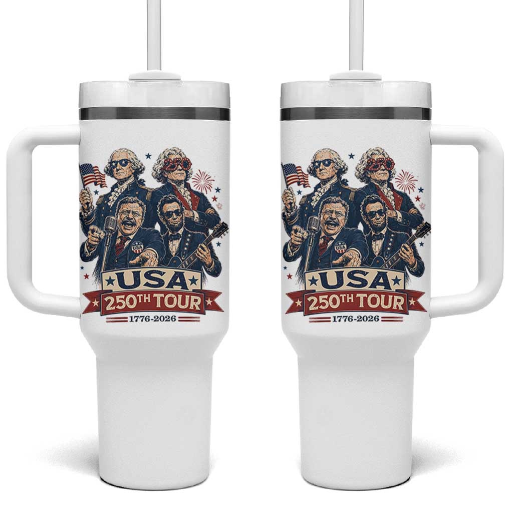 USA 250th Tour 2026 Founding Fathers Rock Concert Tumbler With Handle Funny Mount Rushmore Rock Stars Semiquincentennial