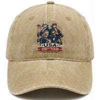 USA 250th Tour 2026 Founding Fathers Rock Concert Washed Cotton Baseball Cap Funny Mount Rushmore Rock Stars Semiquincentennial