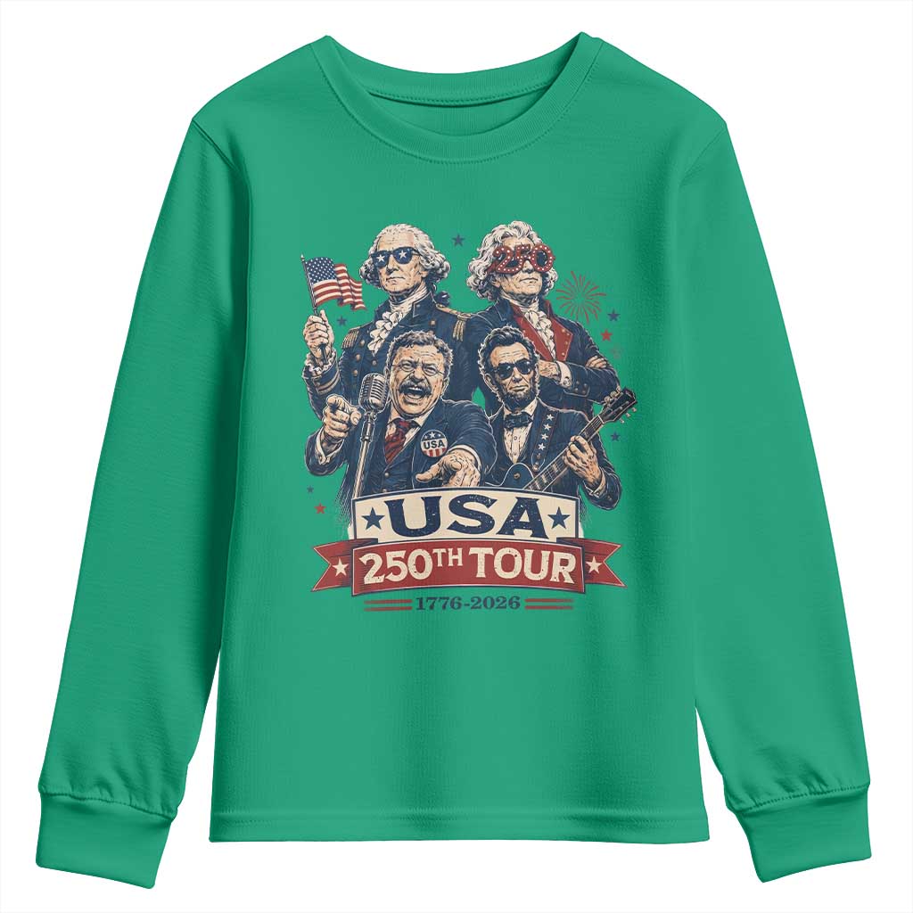 USA 250th Tour 2026 Founding Fathers Rock Concert Youth Sweatshirt Funny Mount Rushmore Rock Stars Semiquincentennial
