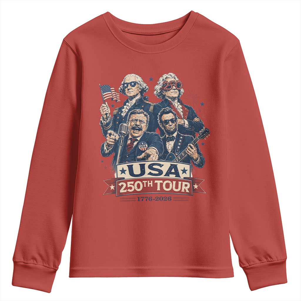 USA 250th Tour 2026 Founding Fathers Rock Concert Youth Sweatshirt Funny Mount Rushmore Rock Stars Semiquincentennial