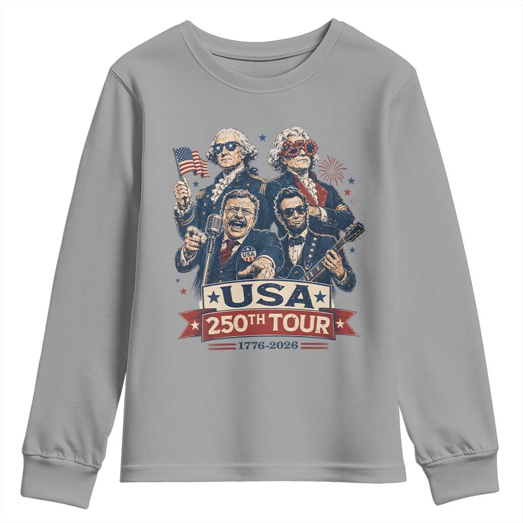 USA 250th Tour 2026 Founding Fathers Rock Concert Youth Sweatshirt Funny Mount Rushmore Rock Stars Semiquincentennial