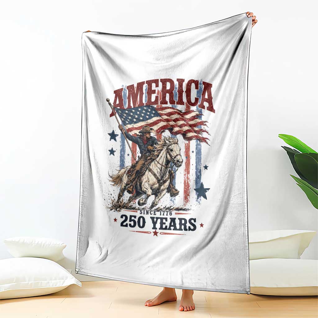 250 Years Since 1776 Cowboy on Horseback Throw Blanket Vintage Patriotic Western Style American Flag Semiquincentennial