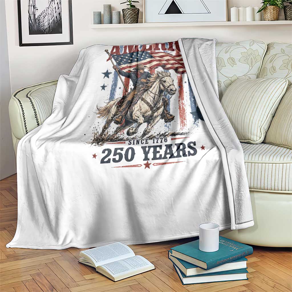 250 Years Since 1776 Cowboy on Horseback Throw Blanket Vintage Patriotic Western Style American Flag Semiquincentennial