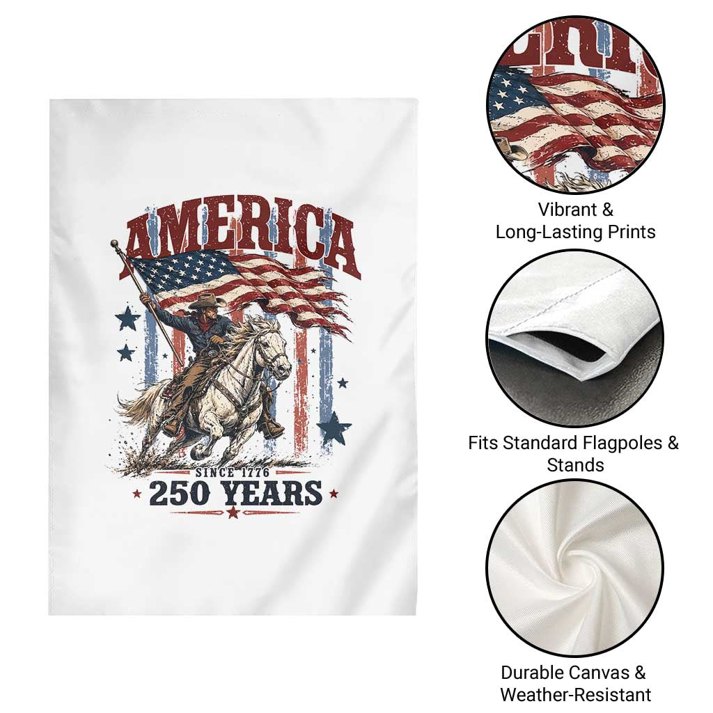 250 Years Since 1776 Cowboy on Horseback Garden Flag Vintage Patriotic Western Style American Flag Semiquincentennial