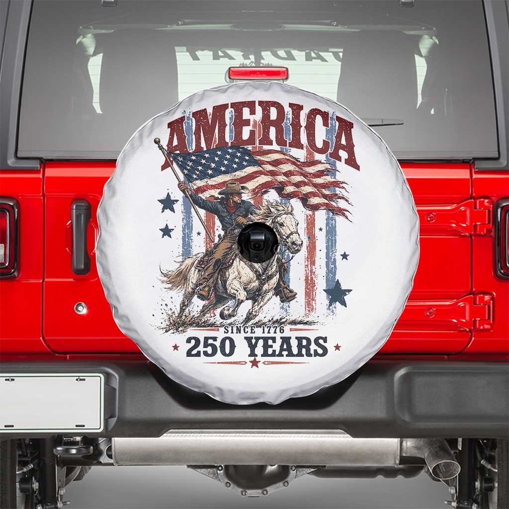 250 Years Since 1776 Cowboy on Horseback Spare Tire Cover Vintage Patriotic Western Style American Flag Semiquincentennial
