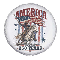 250 Years Since 1776 Cowboy on Horseback Spare Tire Cover Vintage Patriotic Western Style American Flag Semiquincentennial