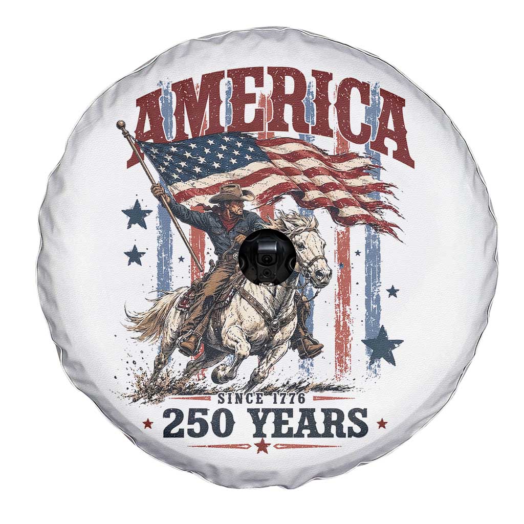 250 Years Since 1776 Cowboy on Horseback Spare Tire Cover Vintage Patriotic Western Style American Flag Semiquincentennial