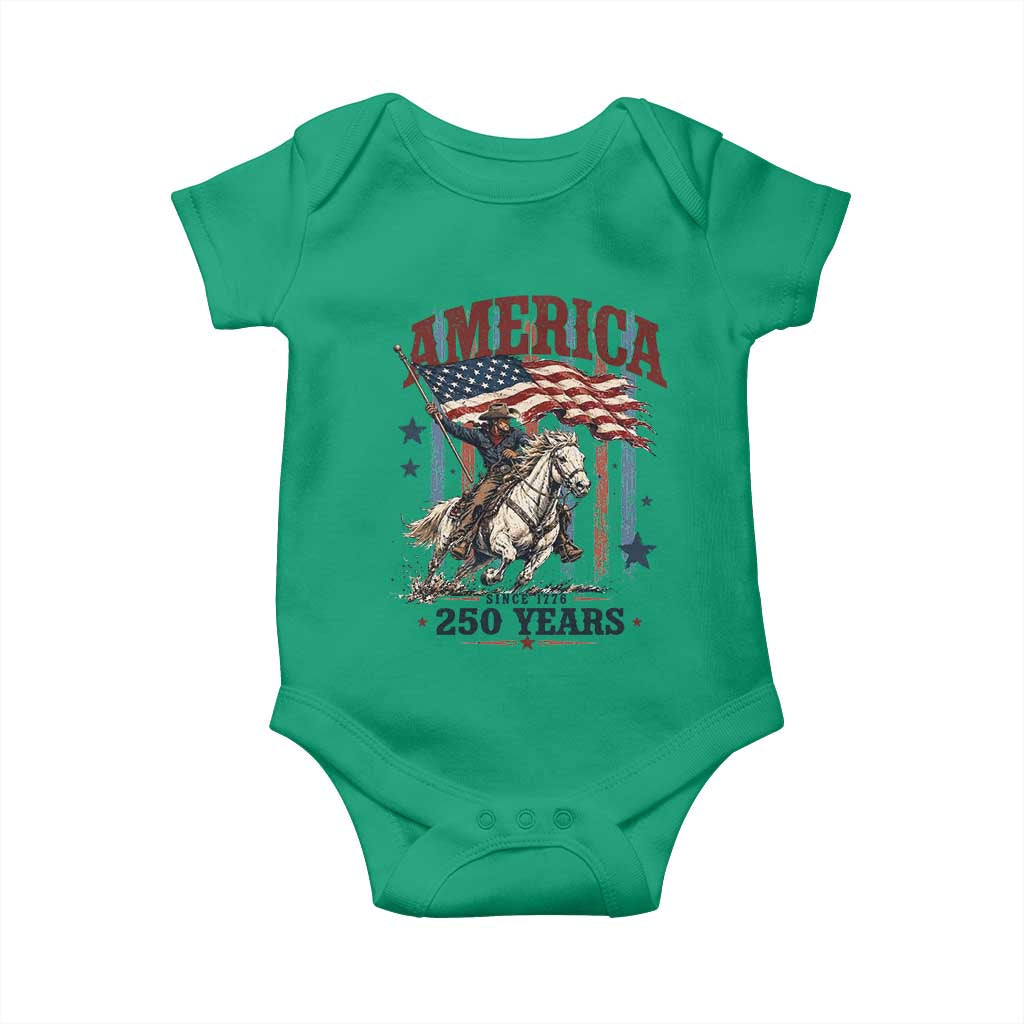 250 Years Since 1776 Cowboy on Horseback Baby Onesie Vintage Patriotic Western Style American Flag Semiquincentennial