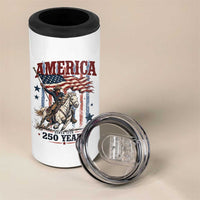 250 Years Since 1776 Cowboy on Horseback 4 in 1 Can Cooler Tumbler Vintage Patriotic Western Style American Flag Semiquincentennial