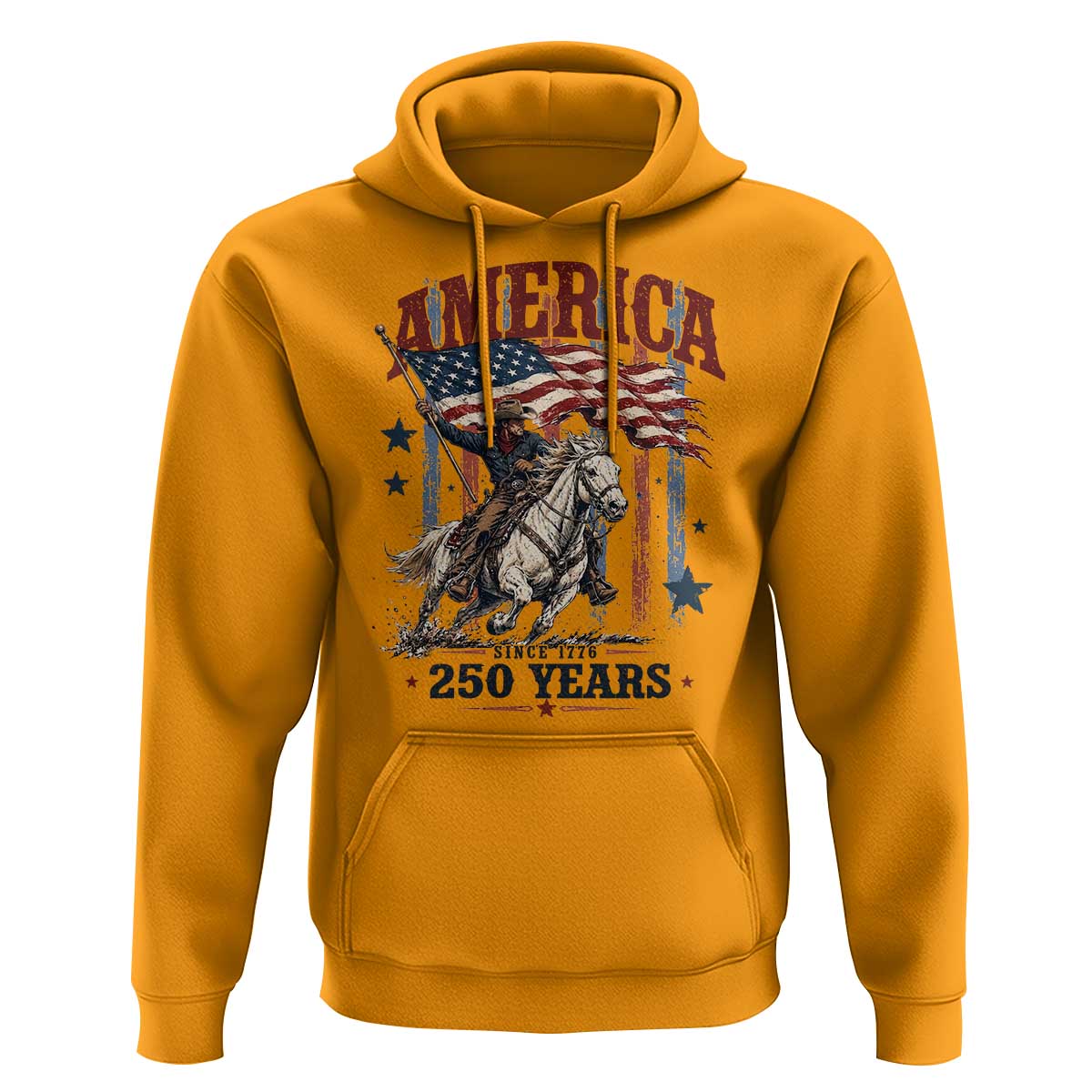 250 Years Since 1776 Cowboy on Horseback Hoodie Vintage Patriotic Western Style American Flag Semiquincentennial