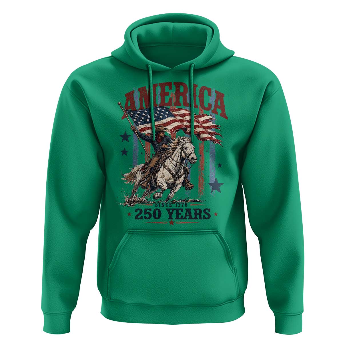 250 Years Since 1776 Cowboy on Horseback Hoodie Vintage Patriotic Western Style American Flag Semiquincentennial