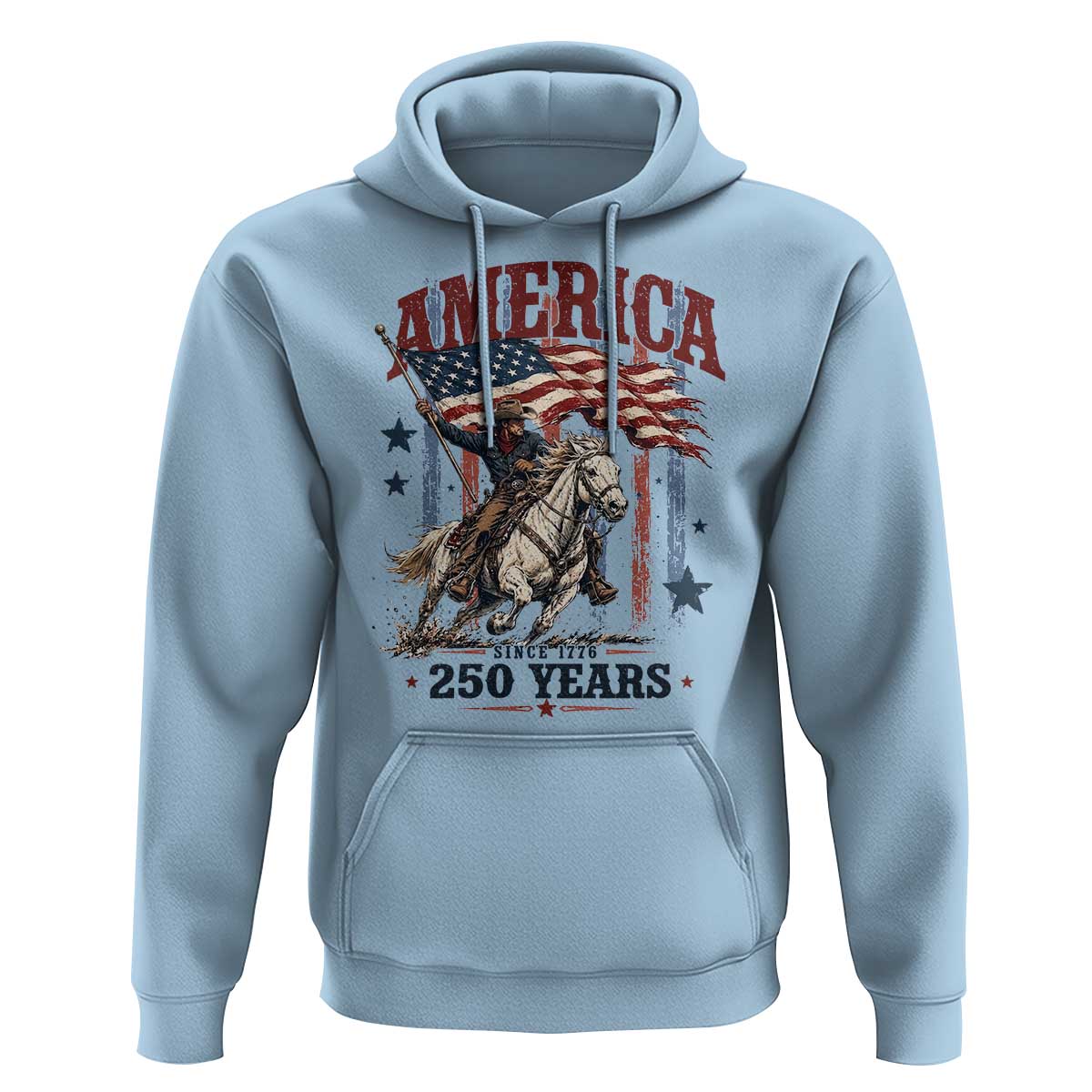 250 Years Since 1776 Cowboy on Horseback Hoodie Vintage Patriotic Western Style American Flag Semiquincentennial