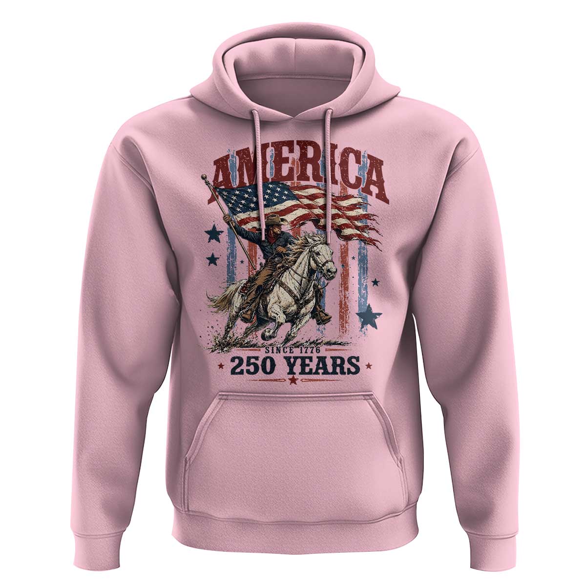 250 Years Since 1776 Cowboy on Horseback Hoodie Vintage Patriotic Western Style American Flag Semiquincentennial