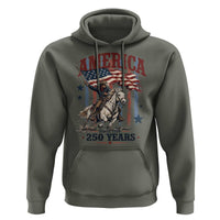 250 Years Since 1776 Cowboy on Horseback Hoodie Vintage Patriotic Western Style American Flag Semiquincentennial
