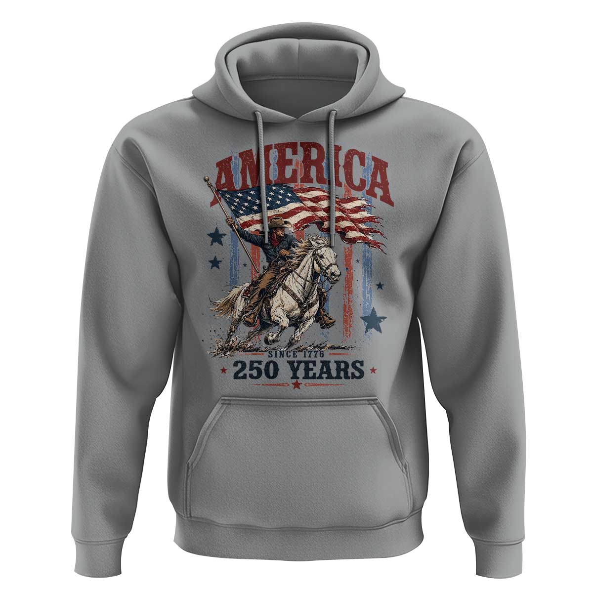 250 Years Since 1776 Cowboy on Horseback Hoodie Vintage Patriotic Western Style American Flag Semiquincentennial