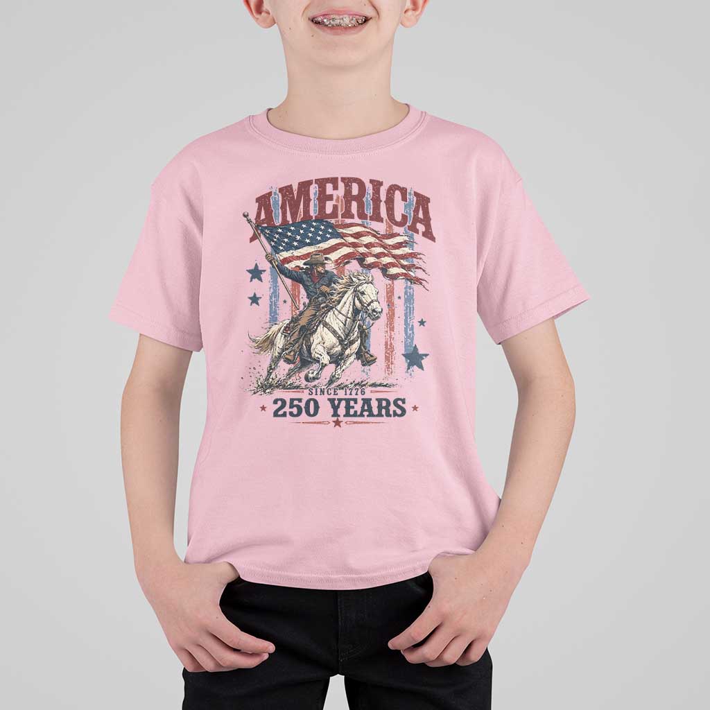 250 Years Since 1776 Cowboy on Horseback T Shirt For Kid Vintage Patriotic Western Style American Flag Semiquincentennial