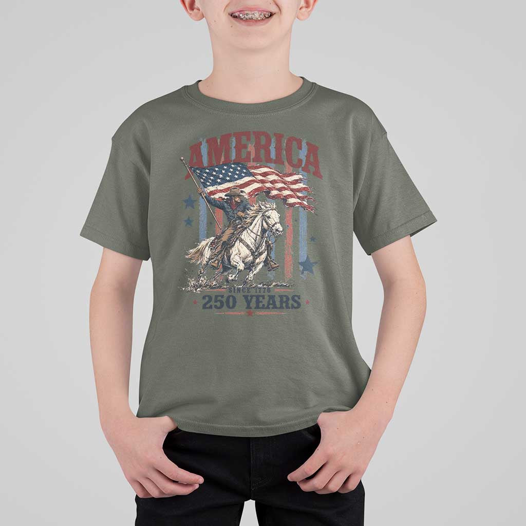 250 Years Since 1776 Cowboy on Horseback T Shirt For Kid Vintage Patriotic Western Style American Flag Semiquincentennial