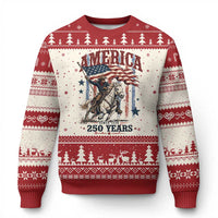 250 Years Since 1776 Cowboy on Horseback Ugly Christmas Sweater Vintage Patriotic Western Style American Flag Semiquincentennial