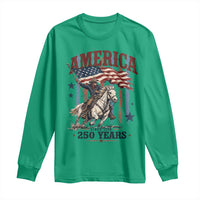 250 Years Since 1776 Cowboy on Horseback Long Sleeve Shirt Vintage Patriotic Western Style American Flag Semiquincentennial