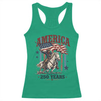 250 Years Since 1776 Cowboy on Horseback Racerback Tank Top Vintage Patriotic Western Style American Flag Semiquincentennial
