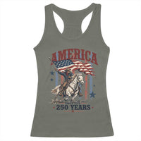 250 Years Since 1776 Cowboy on Horseback Racerback Tank Top Vintage Patriotic Western Style American Flag Semiquincentennial