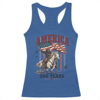 250 Years Since 1776 Cowboy on Horseback Racerback Tank Top Vintage Patriotic Western Style American Flag Semiquincentennial