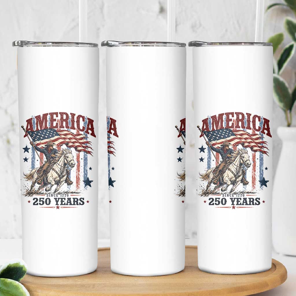 250 Years Since 1776 Cowboy on Horseback Skinny Tumbler Vintage Patriotic Western Style American Flag Semiquincentennial