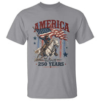 250 Years Since 1776 Cowboy on Horseback T Shirt Vintage Patriotic Western Style American Flag Semiquincentennial