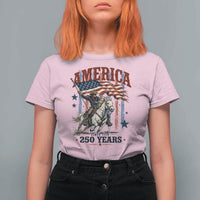 250 Years Since 1776 Cowboy on Horseback T Shirt For Women Vintage Patriotic Western Style American Flag Semiquincentennial