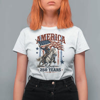 250 Years Since 1776 Cowboy on Horseback T Shirt For Women Vintage Patriotic Western Style American Flag Semiquincentennial