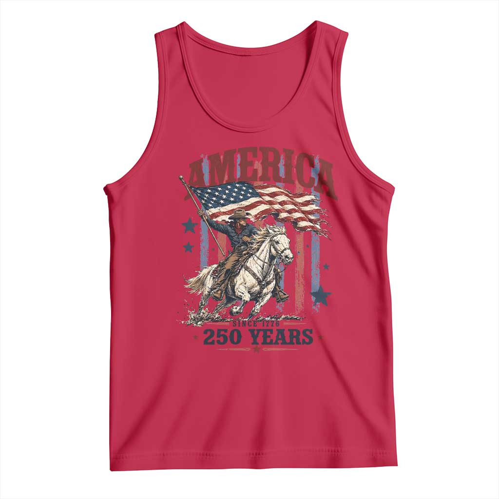 250 Years Since 1776 Cowboy on Horseback Tank Top Vintage Patriotic Western Style American Flag Semiquincentennial