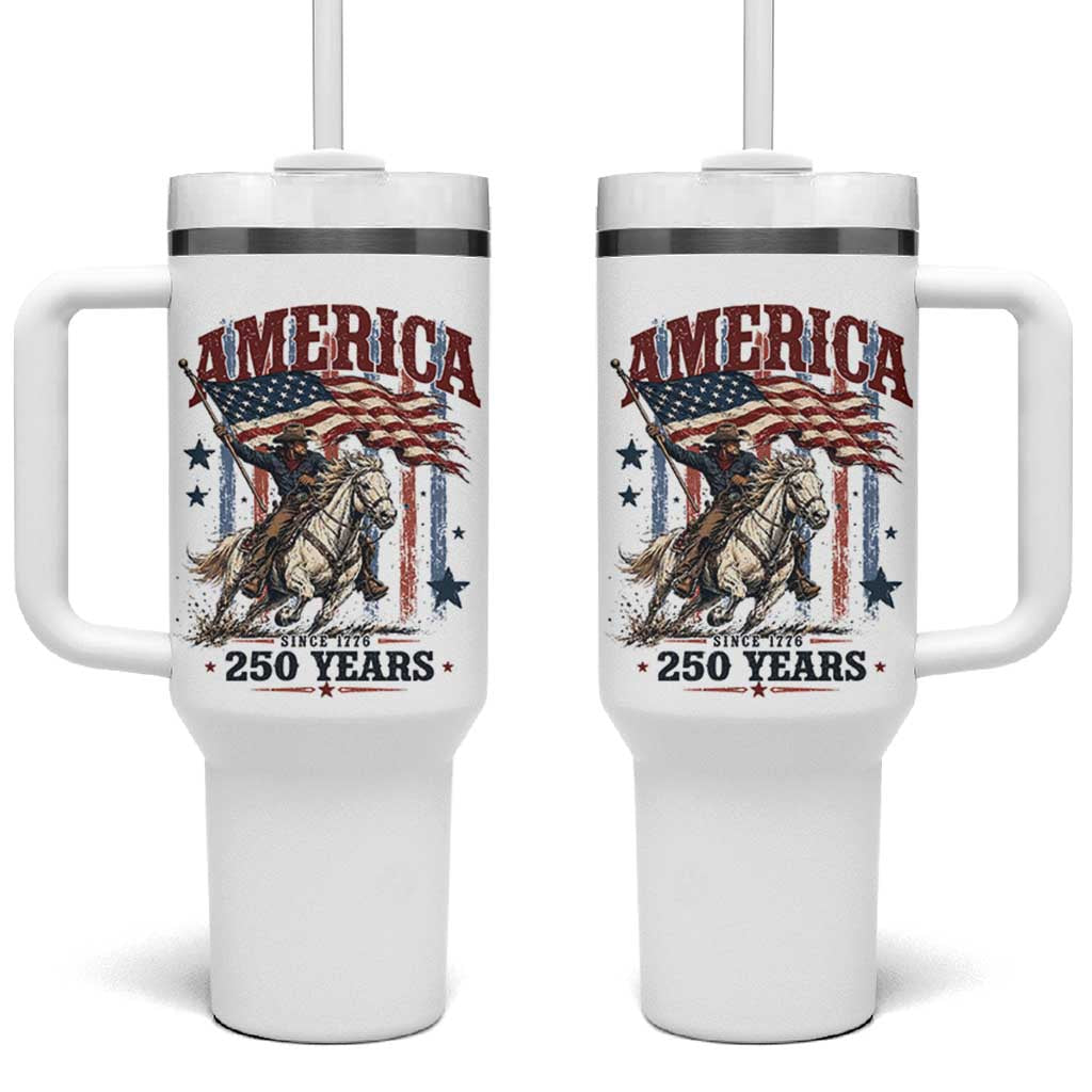 250 Years Since 1776 Cowboy on Horseback Tumbler With Handle Vintage Patriotic Western Style American Flag Semiquincentennial
