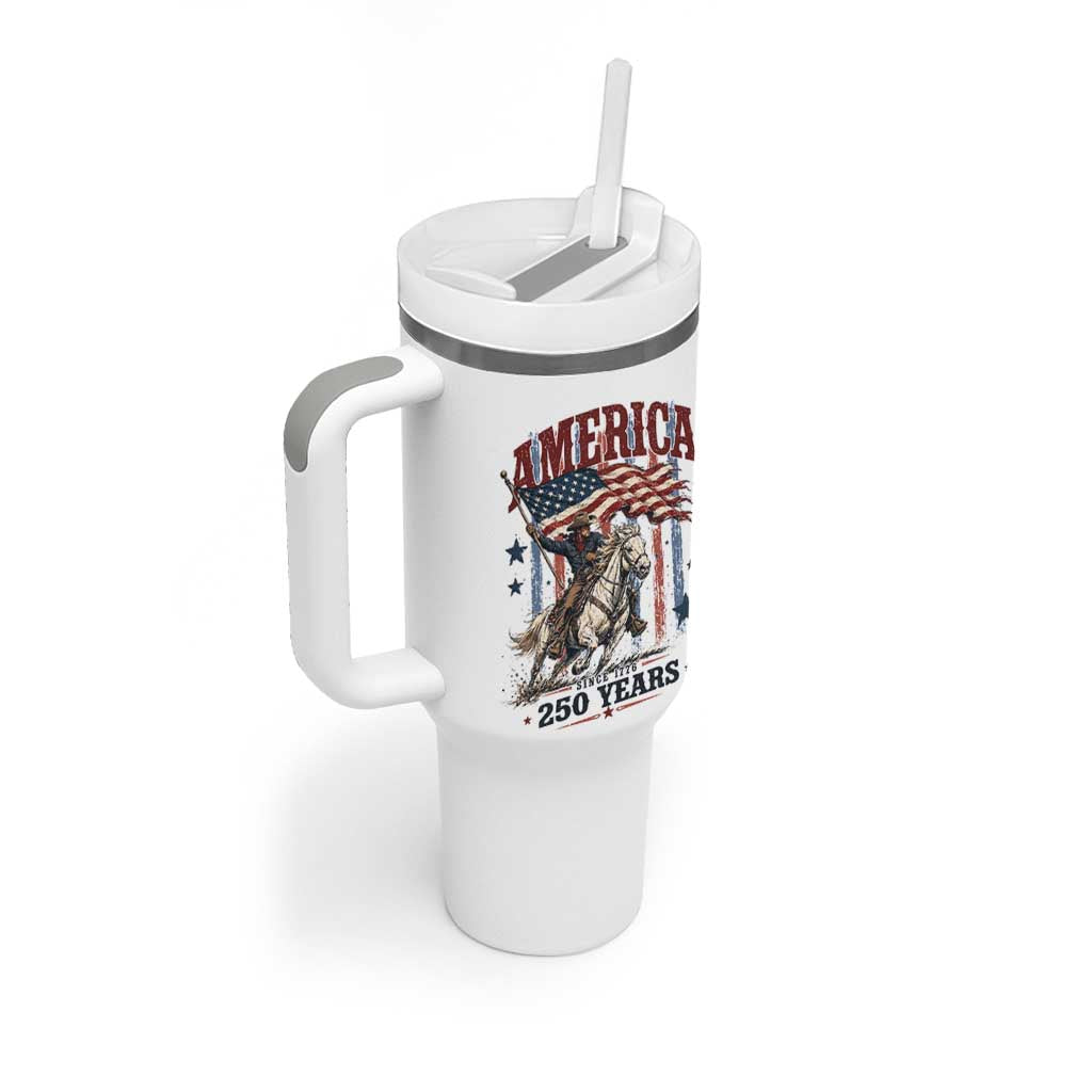 250 Years Since 1776 Cowboy on Horseback Tumbler With Handle Vintage Patriotic Western Style American Flag Semiquincentennial