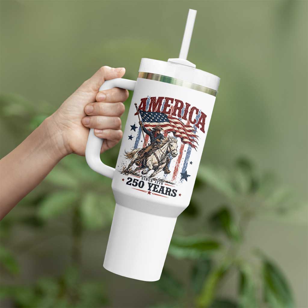 250 Years Since 1776 Cowboy on Horseback Tumbler With Handle Vintage Patriotic Western Style American Flag Semiquincentennial