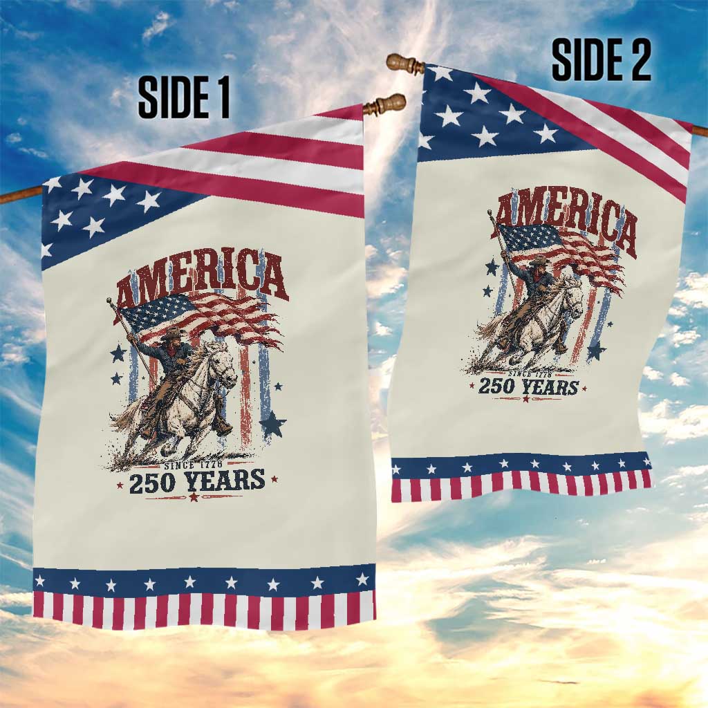 250 Years Since 1776 Cowboy on Horseback Patriotic Garden Flag Vintage Western Style American Flag Semiquincentennial
