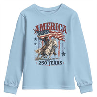 250 Years Since 1776 Cowboy on Horseback Youth Sweatshirt Vintage Patriotic Western Style American Flag Semiquincentennial