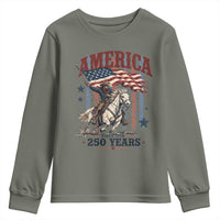 250 Years Since 1776 Cowboy on Horseback Youth Sweatshirt Vintage Patriotic Western Style American Flag Semiquincentennial