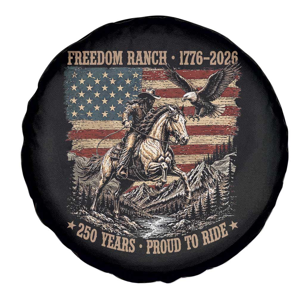 Vintage Cowboy and Soaring Eagle Freedom Ranch 1776 to 2026 Spare Tire Cover Proud to Ride American Flag 250th Anniversary