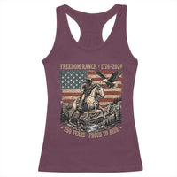Vintage Cowboy and Soaring Eagle Freedom Ranch 1776 to 2026 Racerback Tank Top Proud to Ride American Flag 250th Anniversary