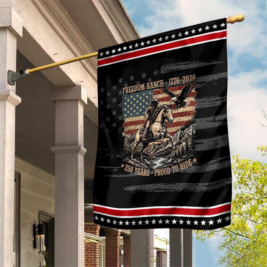 Vintage Cowboy and Soaring Eagle Freedom Ranch 1776 to 2026 Patriotic Garden Flag Proud to Ride American Flag 250th Anniversary