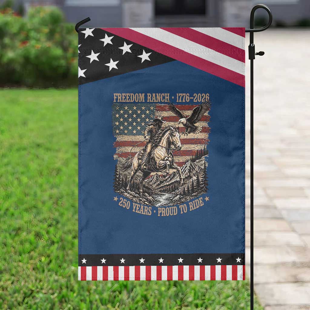 Vintage Cowboy and Soaring Eagle Freedom Ranch 1776 to 2026 Patriotic Garden Flag Proud to Ride American Flag 250th Anniversary