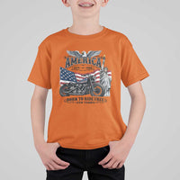 America Born to Ride Free 250 Years Biker T Shirt For Kid American Flag Chopper Motorcycle Statue of Liberty 1776 to 2026 Semiquincentennial