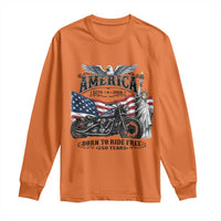 America Born to Ride Free 250 Years Biker Long Sleeve Shirt American Flag Chopper Motorcycle Statue of Liberty 1776 to 2026 Semiquincentennial