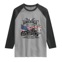 America Born to Ride Free 250 Years Biker Raglan Shirt American Flag Chopper Motorcycle Statue of Liberty 1776 to 2026 Semiquincentennial