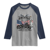 America Born to Ride Free 250 Years Biker Raglan Shirt American Flag Chopper Motorcycle Statue of Liberty 1776 to 2026 Semiquincentennial