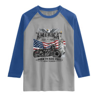 America Born to Ride Free 250 Years Biker Raglan Shirt American Flag Chopper Motorcycle Statue of Liberty 1776 to 2026 Semiquincentennial