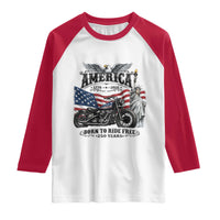 America Born to Ride Free 250 Years Biker Raglan Shirt American Flag Chopper Motorcycle Statue of Liberty 1776 to 2026 Semiquincentennial