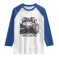 America Born to Ride Free 250 Years Biker Raglan Shirt American Flag Chopper Motorcycle Statue of Liberty 1776 to 2026 Semiquincentennial